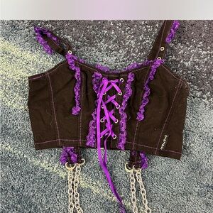 Tripp NYC Black and Purple Lace-Up Crop Top